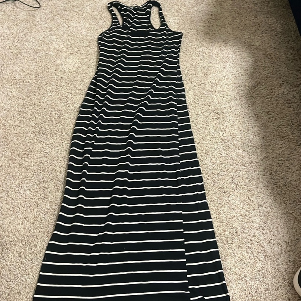 Maxi dress Black and white striped fitted dress Razorback